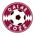 World football championship in Qatar 2022. Soccer ball circle sticker with Qatar flag colors for world cup flyer, banner