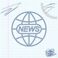 World and global news concept line sketch icon isolated on white background. World globe symbol. News sign icon Royalty Free Stock Photo