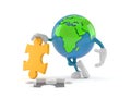 World globe character with jigsaw puzzle Royalty Free Stock Photo