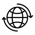 World globe with circulation arrows line icon. Globe with cycle sign vector illustration isolated on white. Earth with Royalty Free Stock Photo