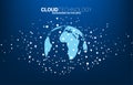 World Globe with cloud icon polygon dot connected line. Royalty Free Stock Photo