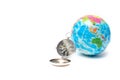 World globe and compass isolated over white background Royalty Free Stock Photo