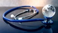 World globe crystal glass on stethoscope