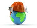 World globe with fireman helmet