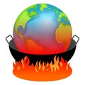 World Globe in a Frying Pan with Flames global warming concept vector illustration isolated on white Royalty Free Stock Photo