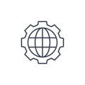 World globe gear line icon. Vector gear globe map illustration line earth network icon.