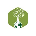 Globe tree vector logo design template. Planet and eco symbol or icon. Royalty Free Stock Photo