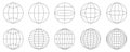 World globe grids icon set, Earth longitude and latitude line, set Earth globe hemispheres, linear striped globes