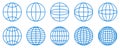 World globe grids icon set, Earth longitude and latitude line, set Earth globe hemispheres, linear striped globes