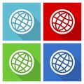 World, globe icon set, flat design vector illustration in eps 10 for webdesign and mobile applications in four color options Royalty Free Stock Photo