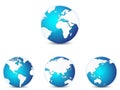World globe icons set, with different continents in focus. Royalty Free Stock Photo