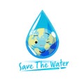 World globe inside droplet with text `save the water` in fluid style Royalty Free Stock Photo