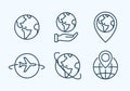 World globe line icon. Vector Earth global country map planet line icon. Travel internet globe set Royalty Free Stock Photo