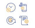 World globe, Loan percent and Communication icons set. Technical documentation sign. Vector