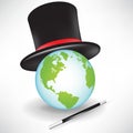 World globe with magic hat Royalty Free Stock Photo