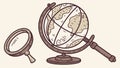 World Globe with Magnifying Glass, Global Learning and Exploration, vector design Generative AI Royalty Free Stock Photo