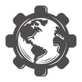World globe map in gear silhouette icon style