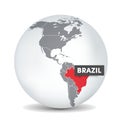 World globe map with the identication of Brazil. Map of Brazil. Royalty Free Stock Photo