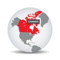 World globe map with the identication of Canada. Royalty Free Stock Photo