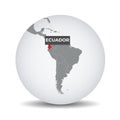 World globe map with the identication of Ecuador. Royalty Free Stock Photo