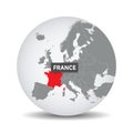 World globe map with the identication of France.