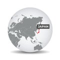 World globe map with the identication of Japan.