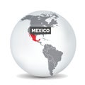 World globe map with the identication of Mexico. Map of Mexico.