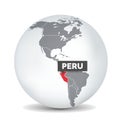 World globe map with the identication of Peru. Map of Peru.