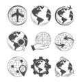 World globe map geography, travel, save the planet and more icons Royalty Free Stock Photo