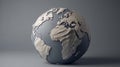 A world globe with a minimalist gray and white design on a solid gray background. Generative ai