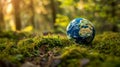 World globe on moss in a forest - Europe and Africa - concept for the environment Royalty Free Stock Photo