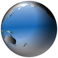 World Globe:Pacific, with blue-shaded oceans