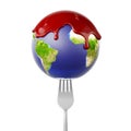 World Globe with Red Fluid on a Fork
