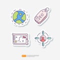 world globe, SEO tag, strategy and planning, target audience. business digital marketing optimization concept. Doodle sticker icon Royalty Free Stock Photo