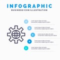 World, Globe, Setting, Technical Line icon with 5 steps presentation infographics Background