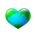 A world globe in the shape of a heart symbol.