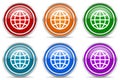 World, globe silver metallic glossy icons, set of modern design buttons for web, internet and mobile applications in 6 colors Royalty Free Stock Photo