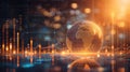 the world globe stands in front of a line graph and chart Royalty Free Stock Photo