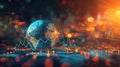 the world globe stands in front of a line graph and chart Royalty Free Stock Photo