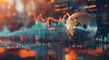 the world globe stands in front of a line graph and chart Royalty Free Stock Photo
