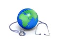 World globe and stethoscope