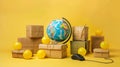 A world globe surrounded by parcel packages and a computer mouse, depicting online shopping and international delivery Royalty Free Stock Photo