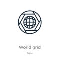 World grid icon. Thin linear world grid outline icon isolated on white background from signs collection. Line vector sign, symbol