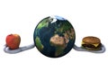 World with hamburger and apple