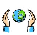 World and hand, symbol of environmental protection Royalty Free Stock Photo