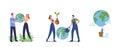 World in Hands, Save Planet Concept. Male and Female Characters Holding Earth Globe . Ecology Conservation, Earth Day Royalty Free Stock Photo