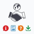 World handshake sign icon. Amicable agreement