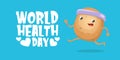 World health care day vector illustration with cartoon funky potato character running or jogging outdoor. Cute sporty Royalty Free Stock Photo