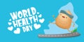 World health care day vector illustration with cartoon funky potato character running or jogging outdoor. Cute sporty Royalty Free Stock Photo