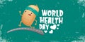 World health care day vector illustration with cartoon funky potato character running or jogging outdoor. Cute sporty Royalty Free Stock Photo